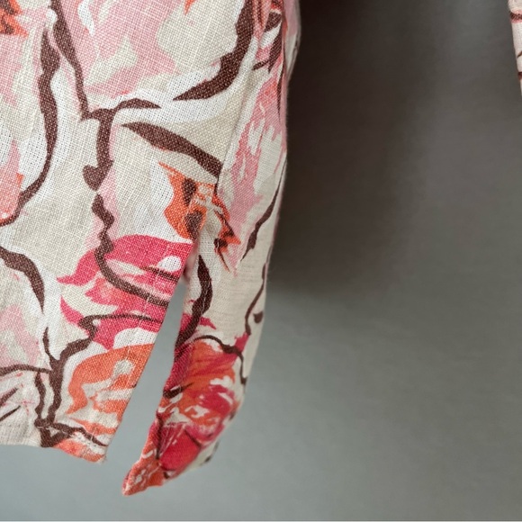 JM Collection Beige Floral Linen Button Crochet 3/4 Sleeve Top - Picture 8 of 15